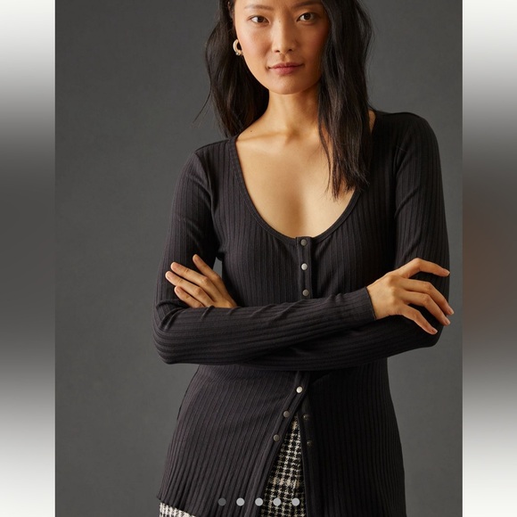 Anthropologie Ribbed Cardigan Sweater Black size Small - Picture 4 of 8